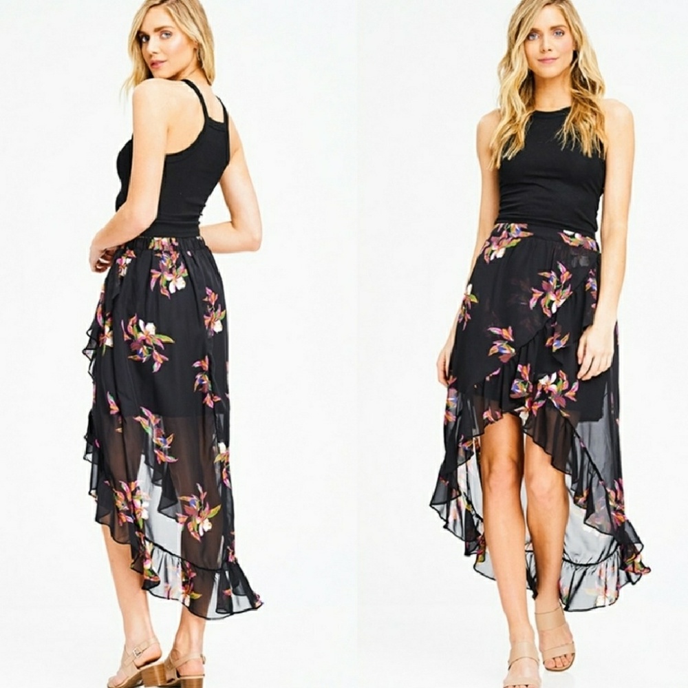 Beautiful Sheer Floral Hi-Low Skirt